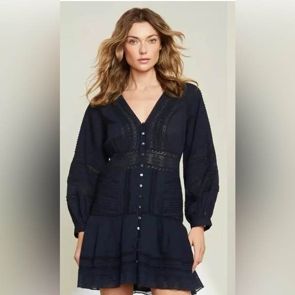 Veronica Beard Addilyn Eyelet Navy  Long Sleeve Mini Dress SZ 2 - Picture 1 of 6